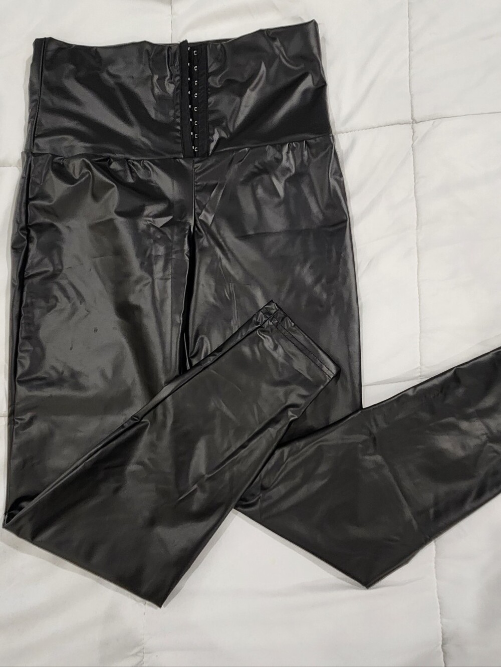SHEIN Black Faux Leather High-Waist Slim Pants